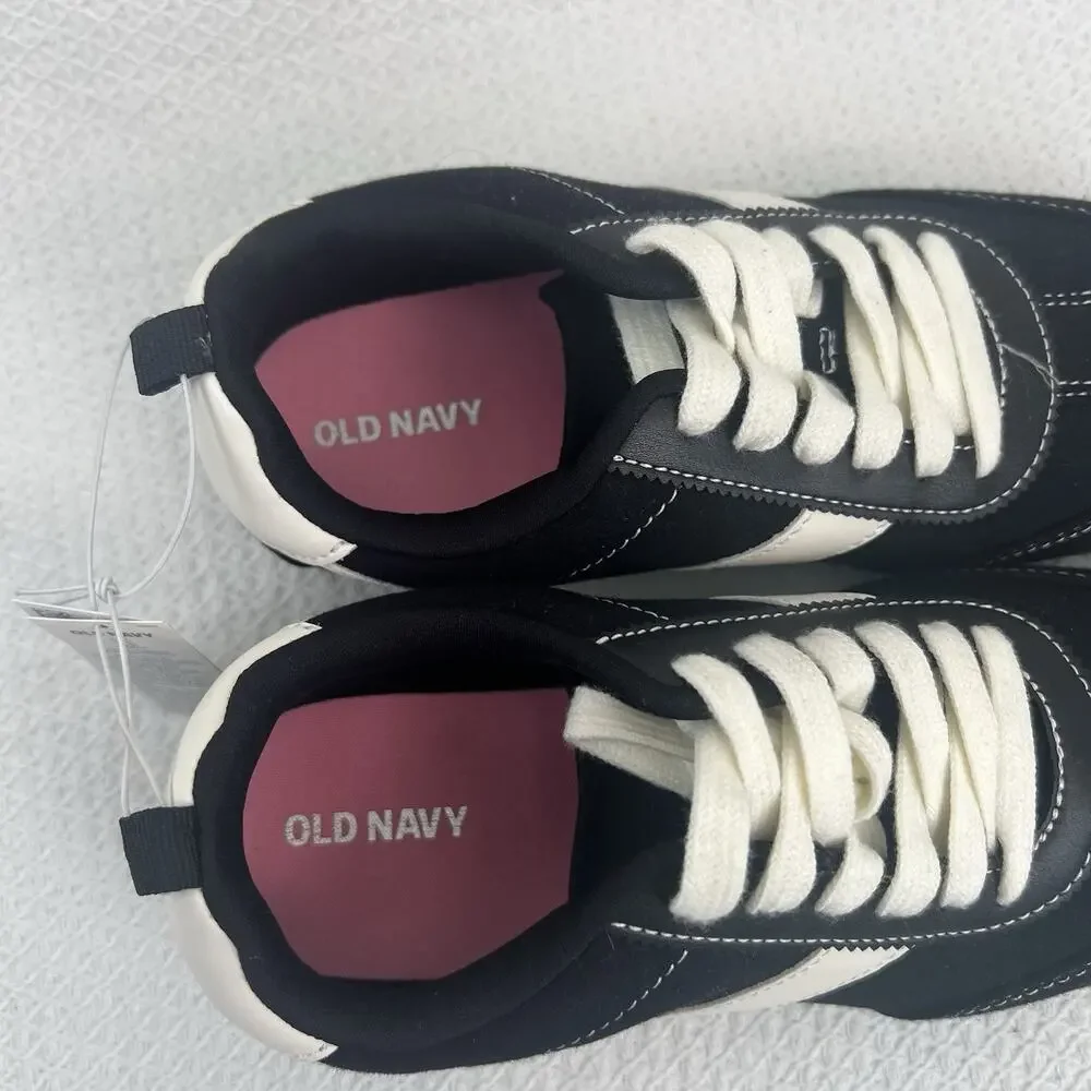 Old Navy Slim Sporty Sneakers Black White Kids Size 3Y EU 35 NWT